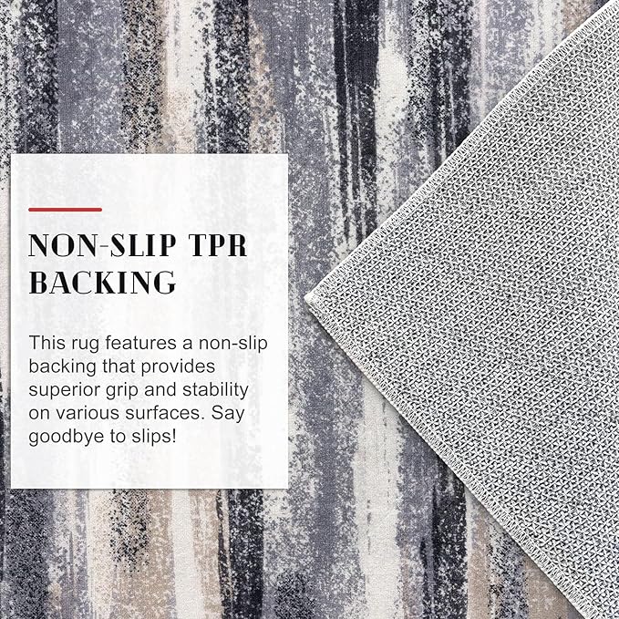 Lansny Modern Abstract Runner Rug 2x5, Grey Black Multi Washable Kitchen Runner Entryway Rug Mat Non-Slip Soft Hallway Rug Runner Thin Print Faux Wool Carpet for Bedroom Laundry Room Indoor