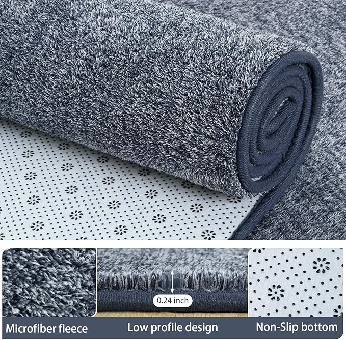 AROGAN Washable 2x8 Runner Rug for Hallway, Long Runner Rugs wtih Soft Memory Foam for Bedroom, Non Slip Backing Carpet Runners for Hallways, Kitchen, Bathroom, Entryway Home Decor, Navy Blue