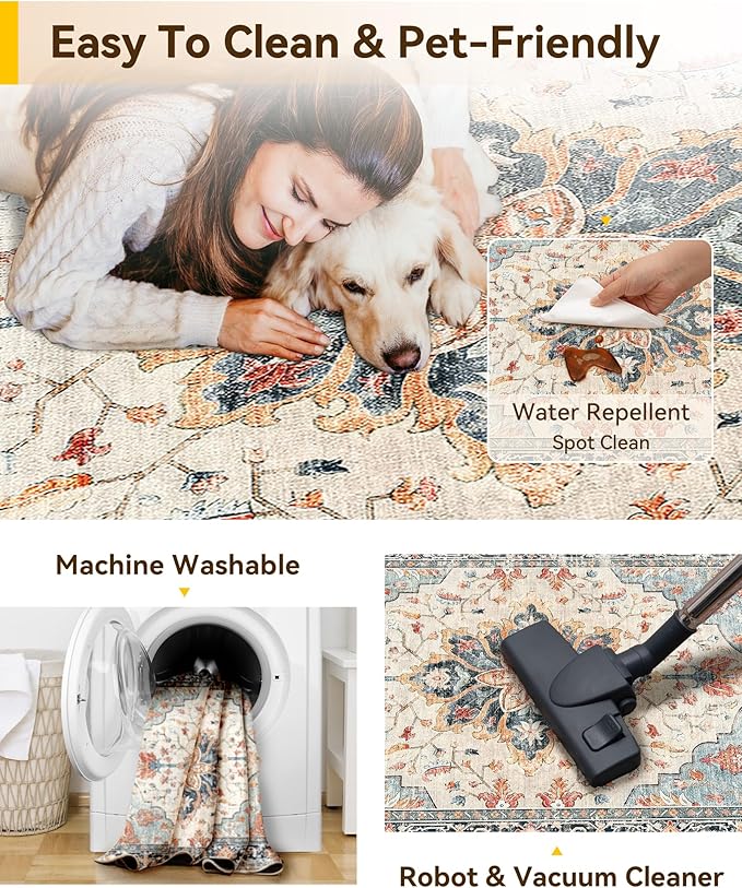 Area Rugs 2'6''x4' Kitchen Rugs Entry Rug Small Rugs for Entryway Kitchen Bathroom Door Mat Indoor Entrance,Washable Non Slip, Beige Navy Blue Orange Colorful