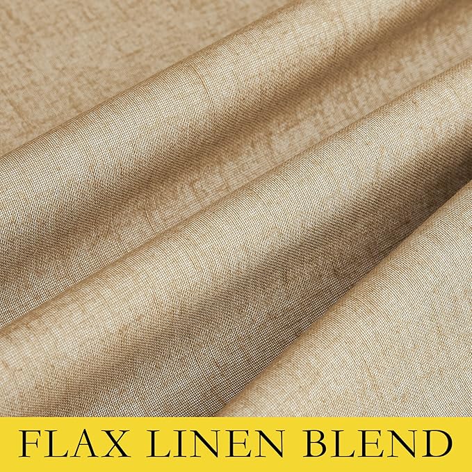 NICETOWN 100% Absolutely Blackout Linen Curtains with Thermal Insulated White Liner, Camel, 62" Wide, 2 Pieces, Privacy Vertical Window Drapes for Office Laundry Living Room Windows 84 inch Long