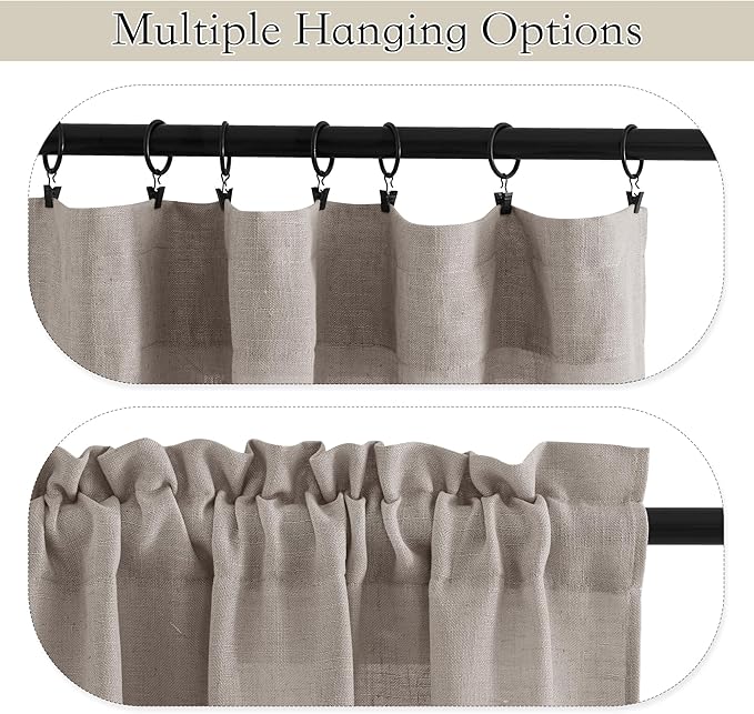 RYB HOME Linen Textured Swag Curtain Valance for Living Room, Half Privacy Airy Soft Breathable for Farmhouse, Kitchen, Cafe, Width 36 x Length 36, Birch Brown, 2 Panels