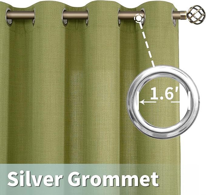 LAMIT Moss Green Linen Curtains for Living Room, 84 Inch Faux Linen Textured Privacy Drapes Grommet Boho Window Panels for Farmhouse/Bedroom, Set of 2 Panels, 38 x 84 Inch