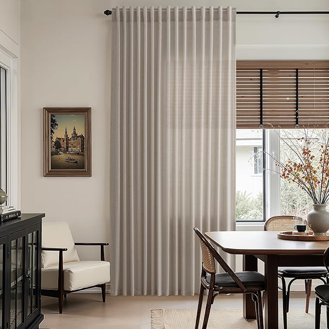 Nanspring Ecru Curtains for Living Room 72 Inches Long Linen Blend Luxury Light Filtering Semi Sheer Curtain Back Tab Rustic Decor Natural Farmhouse Elegant Boho Drapes for Bedroom 52x72, 2 Panels