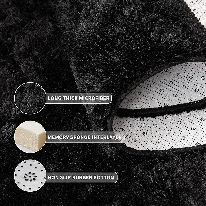 Tepook Fluffy Large Rugs for Living Room, Shag Area Rug 6x9 Soft Carpet for Bedroom, Modern Shaggy Rug for Kids Boys Girls, Plush Indoor Nursery Home Decor Rug with Non-Slip Bottom, Black, 6 X 9 Feet