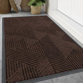 Smiry Front Door Mat Outside Entrance, Heavy Duty Sturdy Natural Rubber Doormat, Trap Dirt and Moisture, Easy Clean Low Profile Mats for Indoor Outdoor Entry, Irregular Triangle (71x34, Dark Brown)