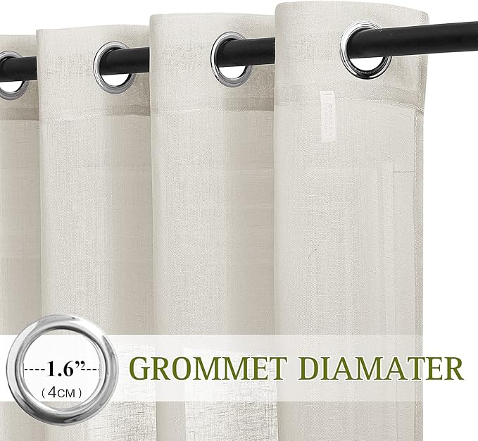 NICETOWN Semi Sheer Linen Curtains 54 inch Long for Bedroom, Decorative Flax Linen Blend Drapes Privacy with Light Filtering for Kitchen/Cafe/Bathroom, Natural, W52 x L54, 2 Panels