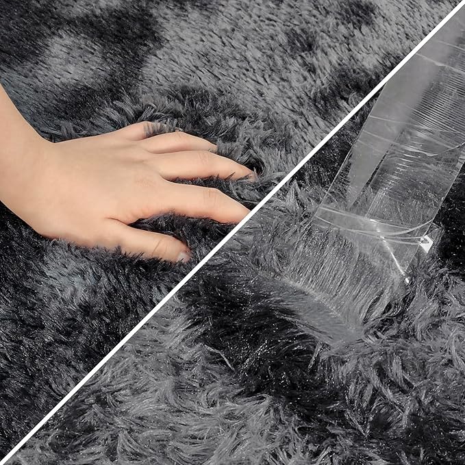 Tie-Dyed Runner Rug for Bedroom Black Grey 2x8ft Fluffy Area Rug Bedside Runner Rug for Kids Room Boys Teens Nursery Baby Living Room Dorm Home Decor Carpets