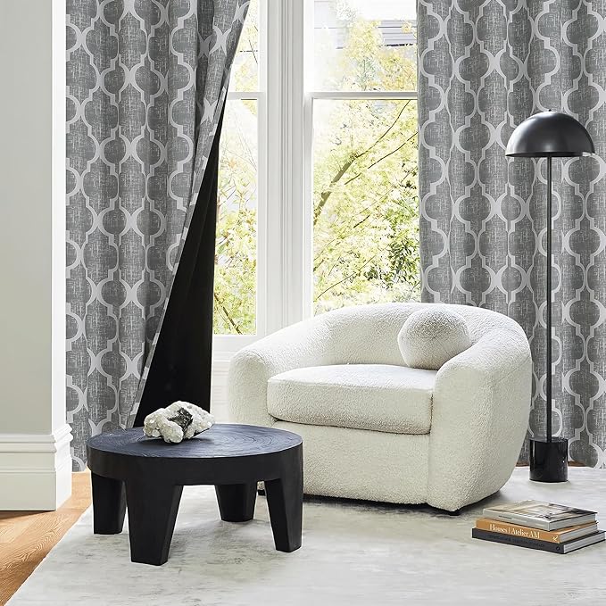 Beauoop 100% Blackout Curtains 72 Inches Long 2 Panels for Bedroom Living Room Grey Moroccan Geo Room Darkening Thermal Insulated Soundproof Grommet Top Window Treatments Drapes, 50x72 Set of 2