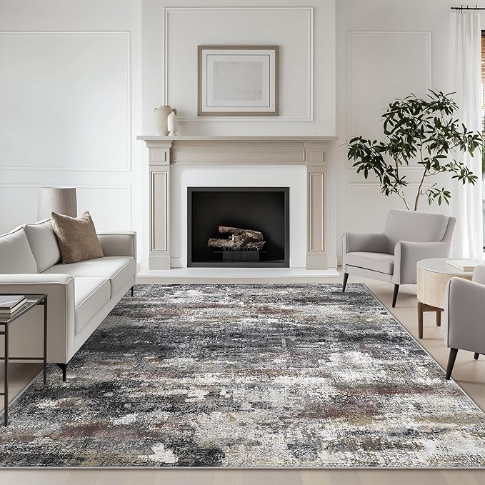 BEIMO Area Rugs 10x14 for Living Room Bedroom, Modern Abstract Machine Washable Large Dark Gray Rug, Soft Low Pile Floor Carpet with Non Slip Backing for Dining Room