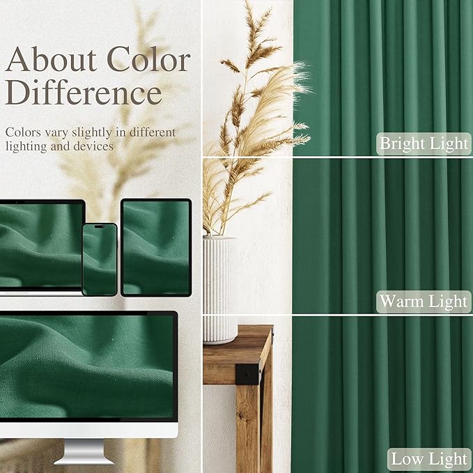 Dark Green Linen Curtains for Living Room 63 Inches Long 2 Panel Set Light Filtering Linen Drapes for Kitchen Windows Rod Pocket Back Tab Short See Through Curtain Country Farmhouse Decor 52x63
