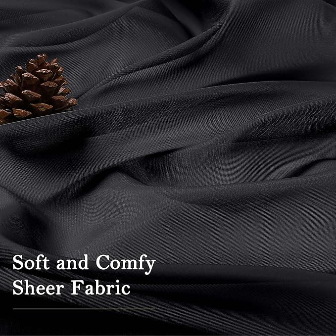 Lecloud Black Sheer Curtains 63 Inch Length 2 Panels, Voile Light Filtering Living Room Curtains for Bedroom, Rod Pockets Solid Soft Drapes for Bathroom Home Office, Each Panel 59" W x 63" L