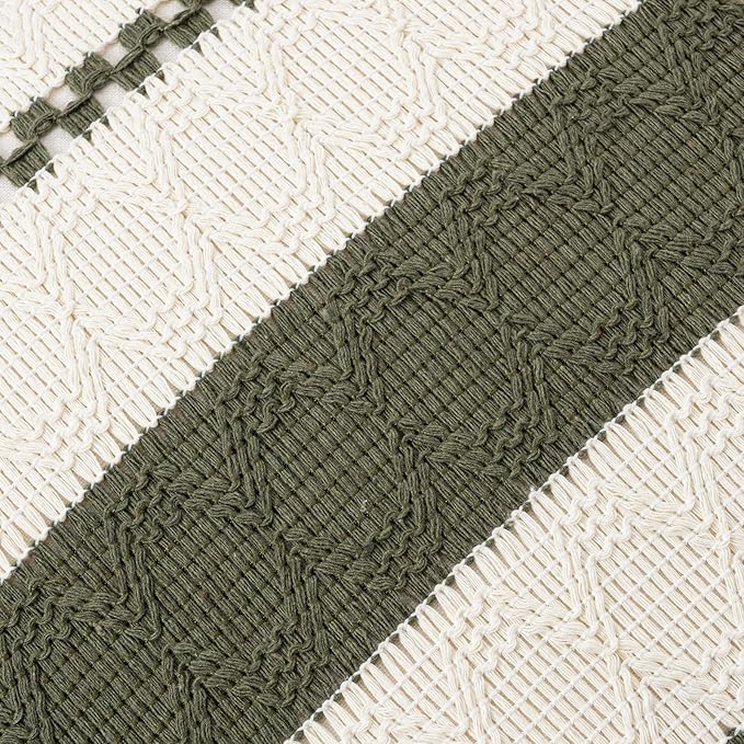 Fancy Homi Set of 1 Boho Olive Green Lumbar Decorative Throw Pillow Cover 12x20 Inch for Couch Bed Sofa Chair, Modern Organic Farmhouse Home Decor, Soft Cotton Cute Accent Rectangle Cushion Case