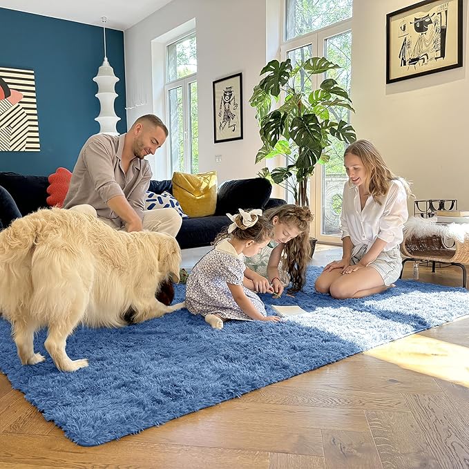 OLANLY 6x9 Machine Washable Large Area Rugs for Living Room, Bedroom, Soft Fluffy Shaggy Bedside Rug, Indoor Floor Carpet for Kids Girls and Boys, Dorms, Nursery, Home Decor Aesthetic, Blue