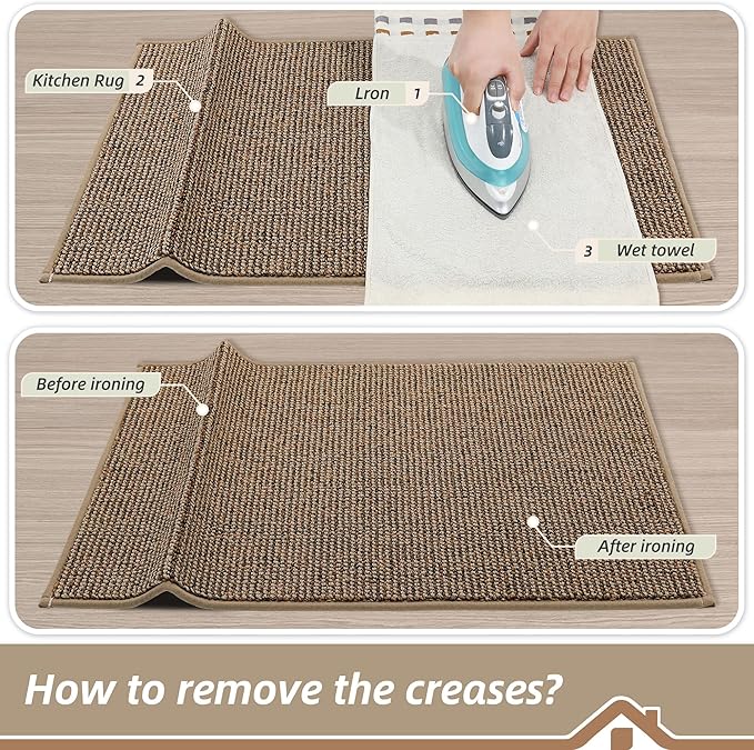 BEQHAUSE Kitchen Rugs 32"x48", Non-Slip Kitchen Mats for Floor, Super Absorbent and Stain Resistant Kitchen Rugs, Machine Washable Rugs for Kitchen, Hallway, Laundry & Sink, Taupe
