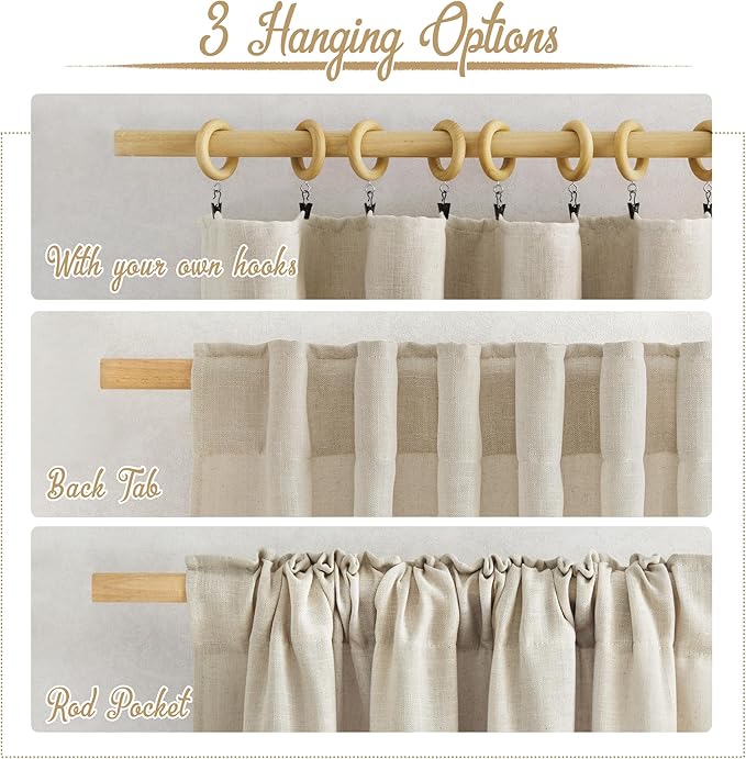 NICETOWN Linen Taupe Curtains 84 inches Long, Rod Pocket & Back Tab Flax Linen Window Treatments Privacy Vertical Drapes with Light Filtering for Bedroom/Living Room, W52 x L84, 2 Panels