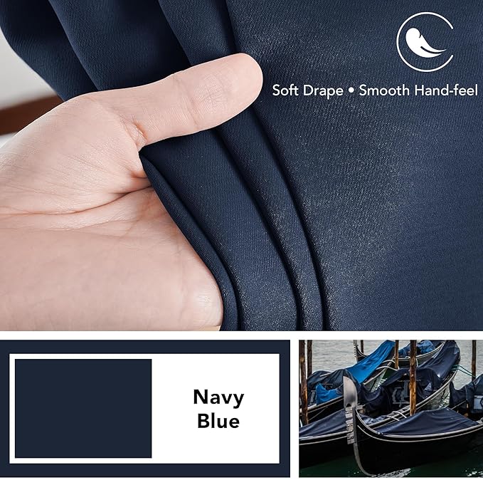 Deconovo Blackout Curtains, Thermal Insulated, W70 x L95 2 Panels, Back Tab, Machine Washable, Room-Darkening Drapes for Bedroom/Living Room Navy Blue