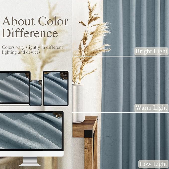 Nanspring Light Blue Linen Curtains 84 Inch Length 2 Panels Set for Living Room Rod Pocket Back Tab Light Filtering Window Drapes for Bedroom Dining Room Protect Privacy Modern Farmhouse Decor 52x84