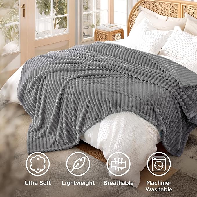Bedsure GentleSoft Frost Gray California King Size Blanket for Couch - Cozy Soft Blankets for Women, Cute Small Fleece Throws for Girls, 102x96 Inches