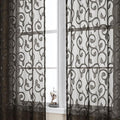 OWENIE Furman Chocolate Sheer Curtains 63 inch Length for Bedroom Living Room 2 Panels Set, Light Filtering Sheer Curtain with Elegant Clip Jacquard, Rod Pocket Window Treatments, 2 Pcs = 80" Width