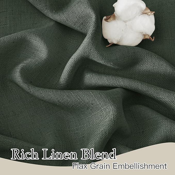 RYB HOME Linen Blended Curtains - Back Tab Vintage Thick Linen Burlap Light Filtering Decorative Sheer for Bedroom Living Room Home Office, W 52" x L 102", 2 Pcs, Hunter Green