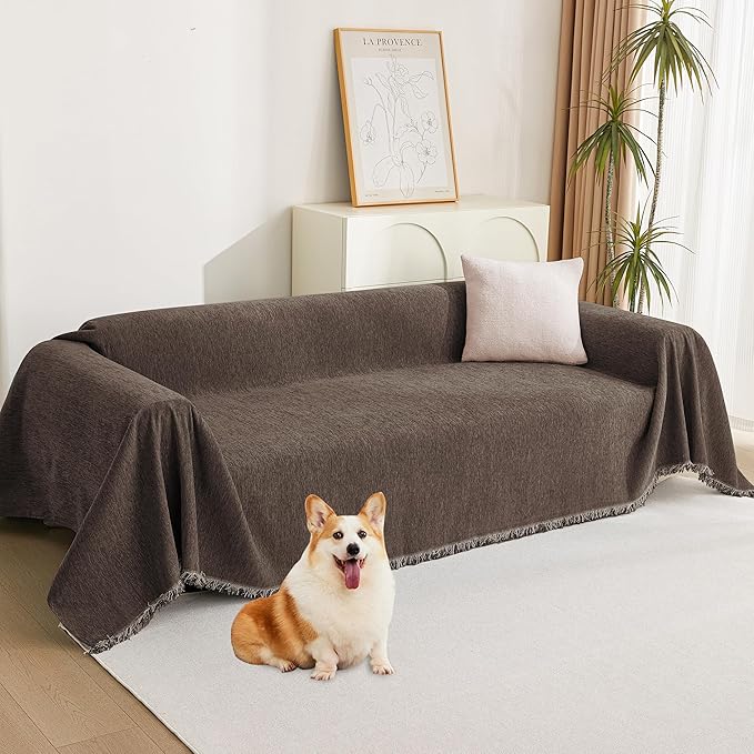MYSKY HOME Couch Covers for 3 Cushion Couch Sofa, Sectional Couch Cover L Shape Chenille Couch Cushion Covers for Pets, Furniture Protector Cover for Dogs, Kids, 91"X150", Deep Chocolate