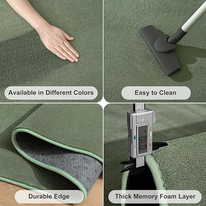 Amearea Modern Soft Hallway Runner Rug, 2x6 Fluffy Bedroom Bedside Rugs, Washable Long Runner Rugs for Hallway, Non Slip Memory Foam Rug Carpet for Entrance Kitchen Living Room Decor, Sage Green