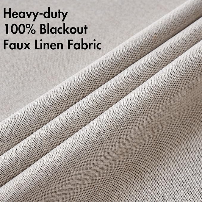 MIULEE 100% Blackout Linen Textured Curtains for Bedroom Solid Thermal Insulated Ivory Grommet Room Darkening Curtains & Drapes Luxury Decor for Living Room Nursery 52 x 96 Inch (2 Panels)