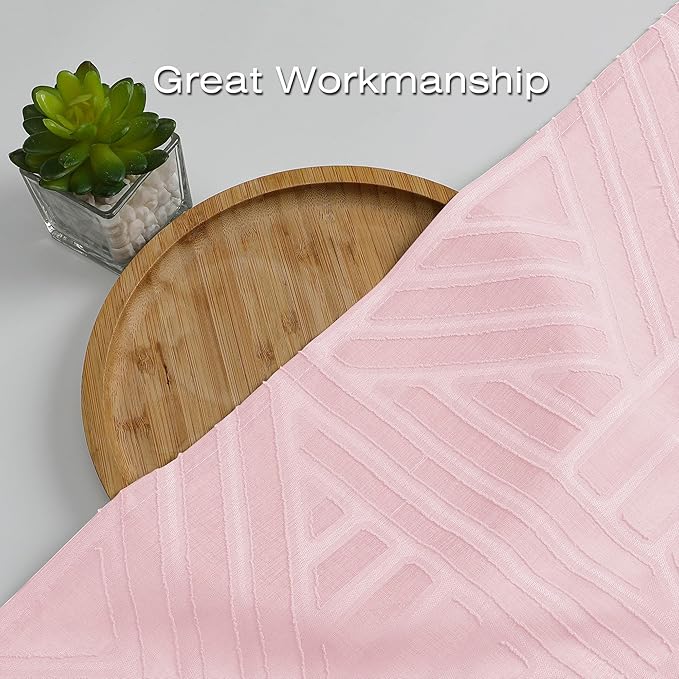 Simplebrand Blush Sheer Curtains 72 Inch Length 2 Panels for Living Room, Light Filtering Geometric Jacquard Clip Textured Rod Pocket Semi Sheer Curtains for Front Back Patio Glass Door，42x72 inch