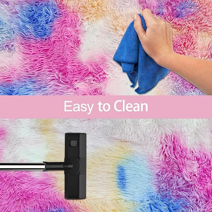 Fluffy Rainbow Colorful Rug for Living Room 6x9 Kawaii Rainbow Tie Dye Area Rug Fuzzy Indoor Floor Unicorn Rug for Bedroom Girls Kids Nursery Baby Princess Room Dorm Home Decor Aesthetic Carpets