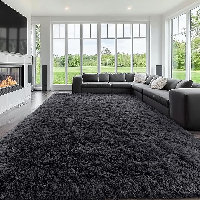 OLANLY 10x12 Machine Washable Large Area Rugs for Living Room, Bedroom, Soft Fluffy Shaggy Bedside Rug, Indoor Floor Carpet for Kids Girls and Boys, Dorms, Nursery, Home Decor Aesthetic, Black