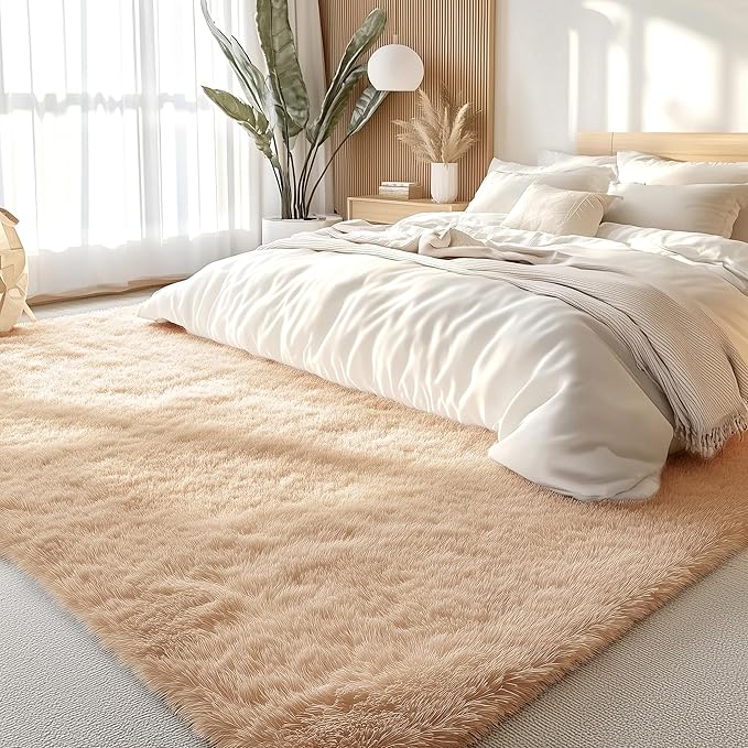 OLANLY 7x8 Machine Washable Large Area Rugs for Living Room, Bedroom, Soft Fluffy Shaggy Bedside Rug, Indoor Floor Carpet for Kids Girls and Boys, Dorms, Nursery, Home Decor Aesthetic, Beige