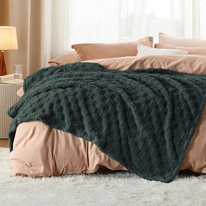 Bedsure GentleSoft Twin Blanket for Bed Dark Green - Super Soft Cozy Spring Blankets for Kids Girls, Cute Fuzzy Fleece Throws for Bedroom Couch, 60x80 Inches
