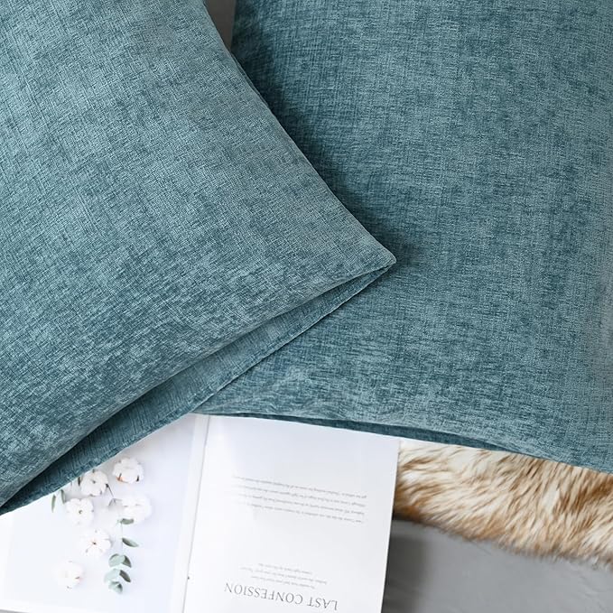 CaliTime Throw Pillow Covers Decorative 20 X 26 Inches Pack of 2 Cozy Chenille Standard Pillow Shams Cases for Couch Sofa Bed Living Room Home Smoke Blue
