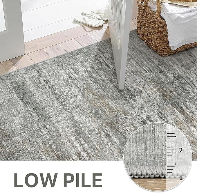 Area Rugs 4x6 for Living Room Bedroom, Modern Abstract Machine Washable Rug, Large Soft Low Pile Floor Cover with Non Slip Backing for Dining Room, Ash Gray Brown