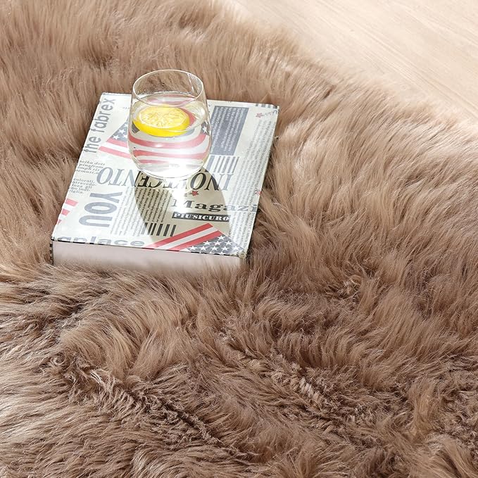 ORINOVA Beige Furry Washable Faux Sheepskin Fur Rug for Living Room Bedroom Fluffy Area Rug 4x6 Rectangle Rug Nursery Decor
