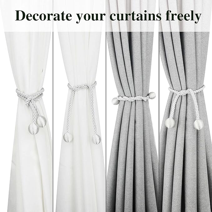 Curtain Tiebacks Outdoor Elegant Decorative Tie Backs Modern Rope Tiebacks for Drapes Window Curtain Holdbacks for Draperies (White, 4)