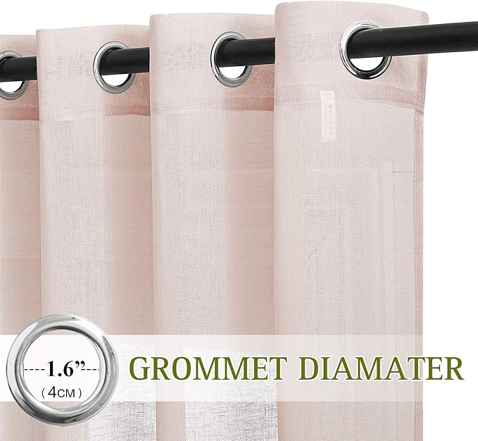 NICETOWN Semi Sheer Rich Linen Curtains Flax Texture, Grommet Vertical Thick Enough to Keep Privacy Sheer Window Treatment for Girl's/Princess Bedroom, W52 x L45, 1 Pair, Dusty Blush