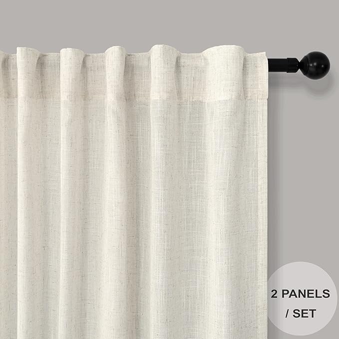 Pitalk Natural Linen Curtains & Drapes 38 Inch Wide Off White Ivory Cream Colored Curtains for Bedroom Living Room Picture Bay Window Sunroom Width 38 x 72 Long Pair Set 2 Panels Back Tab Rod Pocket