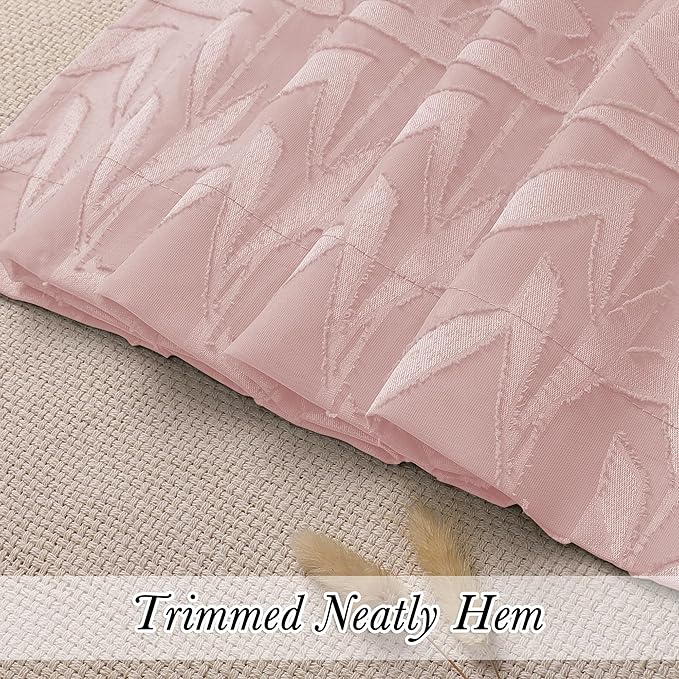 Lecloud Leia Blush Pink Sheer Valances for Windows 16 Inch Length 2 Pcs, Dual Rod Pocket Jacquard Leaf Textured Short Curtains, Kitchen Curtains Drapes for Cafe Bathroom RV, Each Panel 28" W x 16" L