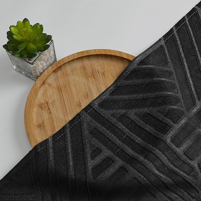 Simplebrand Semi Sheer Black Curtains 84 Inches Long 2 Panels, Light Filtering Geometric Jacquard Clip Textured Sheer Curtains for Bedroom，Modern Elegant Window Curtains Drapes，52x84 inch