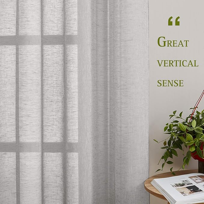 NICETOWN 90 inch Grey Curtains Linen Sheer Window Drapes, Grommet Decorative Keep Privacy Semi Sheer with Light Filtering for Kids Room/Boys Room, W52 x L90, 2 Panels