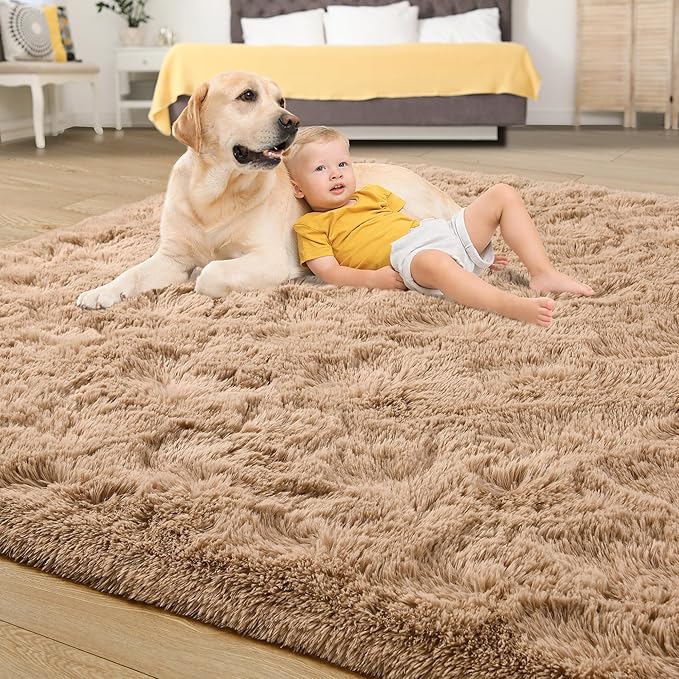 Tepook Area Rugs 9x12 for Living Room, Super Soft Fluffy Rugs for Bedroom, Modern Shaggy Rug Fuzzy Carpets for Kids, Plush Indoor Nursery Home Decor Rug with Non-Slip Bottom, Beige