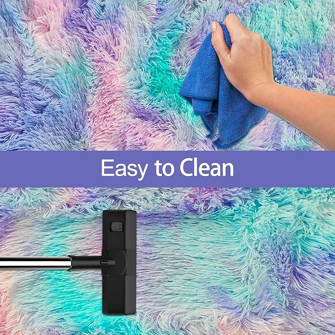 Small Area Rug for Bedroom 3x5ft Mini Tie-Dye Purple Rainbow Fluffy Rug Mat Bedside Throw Rug for Kids Room Boys Teens Nursery Baby Dorm Living Room Home Decor for Modern