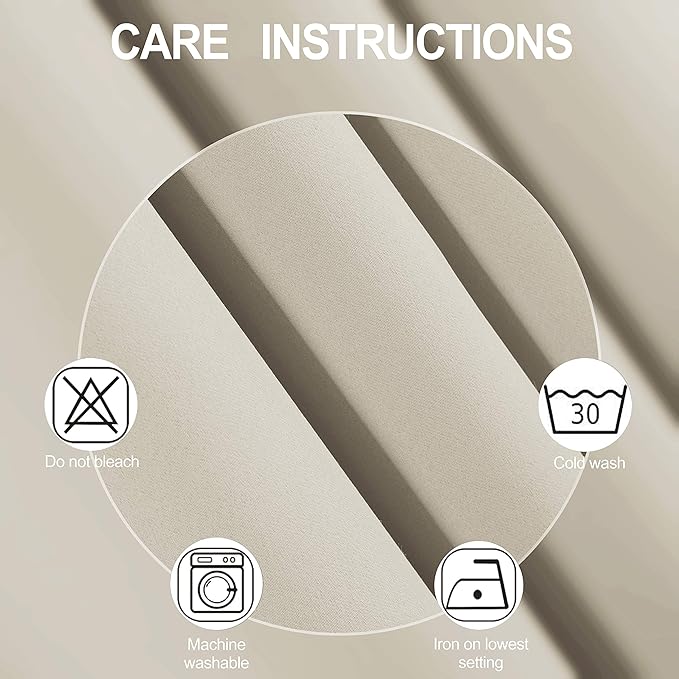 LEMOMO Blackout Curtains 66 x 84 inch/Light Beige Curtains Set of 2 Panels/Thermal Insulated Room Darkening Bedroom Curtains