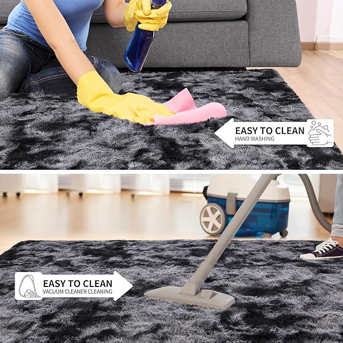 Tepook Area Rugs 9x12 for Living Room, Super Soft Fluffy Rugs for Bedroom, Modern Shaggy Rug Fuzzy Carpets for Kids, Plush Indoor Nursery Home Decor Rug with Non-Slip Bottom, Tie-Dyed Dark Grey