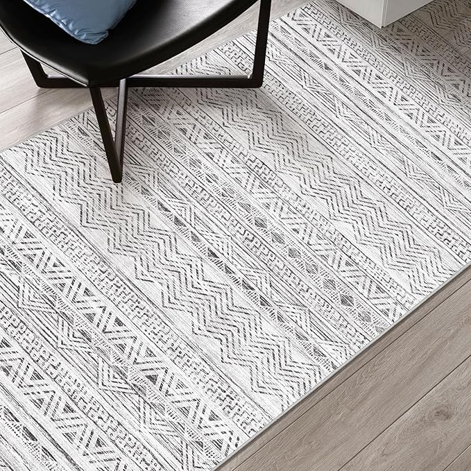 3x6 Washable Hallway Runner Rug - Moroccan Non-Slip Long Runners for Entryway Soft Modern Geometric Low-Pile Rugs for Kitchen Waterproof Neutral Carpet for Bedroom Bathroom Laundry 3x6 Grey