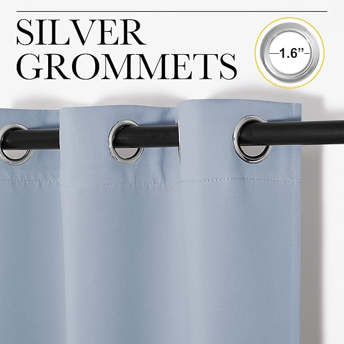NICETOWN Blackout Curtains & Drapes for Bedroom, Vintage Blue, W34 x L40, Set of 2, Triple Weave Grommet Top Thermal Insulated Light Blocking Panels for Bathroom/Living Room
