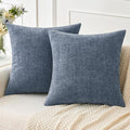 MIULEE Pack of 2 Couch Throw Pillow Covers 16x16 Inch Soft Dark Grey Blue Chenille Pillow Covers for Sofa Living Room Solid Dyed Pillow Cases