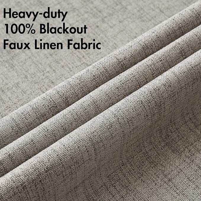 MIULEE Linen Curtains for Bedroom Solid 100% Blackout Thermal Insulated Greige Curtains Grommet Room Darkening Drapes for Living Room Nursery 52x45 Inch (2 Panels)