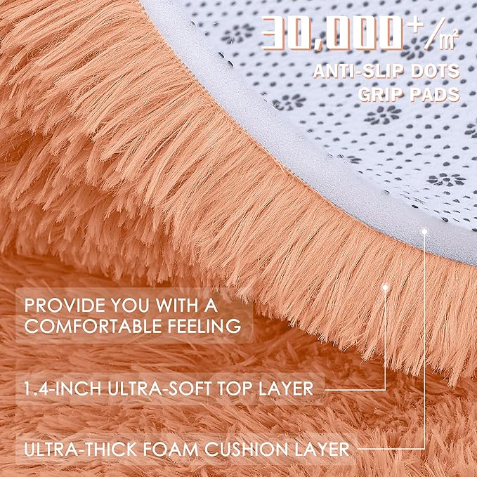 OLANLY Area Rugs for Living Room Bedroom, Machine Washable 4x5.9 ft Soft Fluffy Shaggy Bedside Rug, Indoor Floor Carpet for Kids Girls and Boys, Dorms, Nursery Rooms, Home Decor, Muted Orange